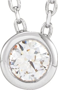 14K Gold Round Natural Diamond Solitaire Bezel-Set Necklace - White Gold