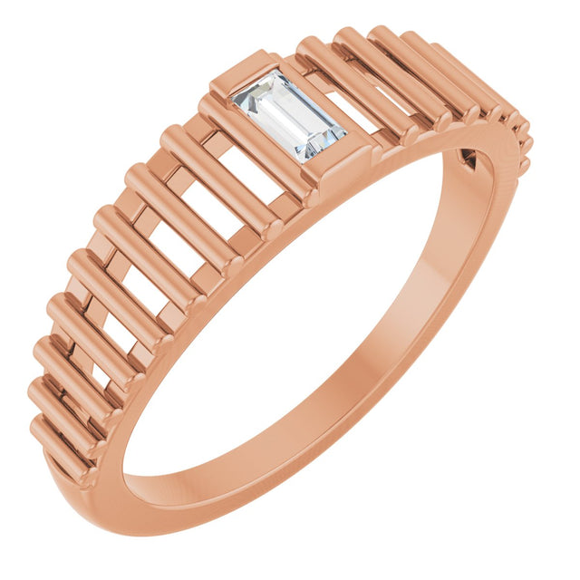 14K Gold Natural Diamond Straight Baguette Solitaire Ring - Rose Gold