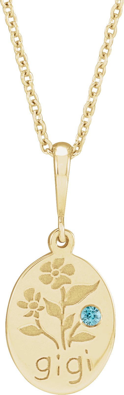 14K Gold Round Natural Blue Zircon Gigi Necklace or Pendant - Yellow Gold