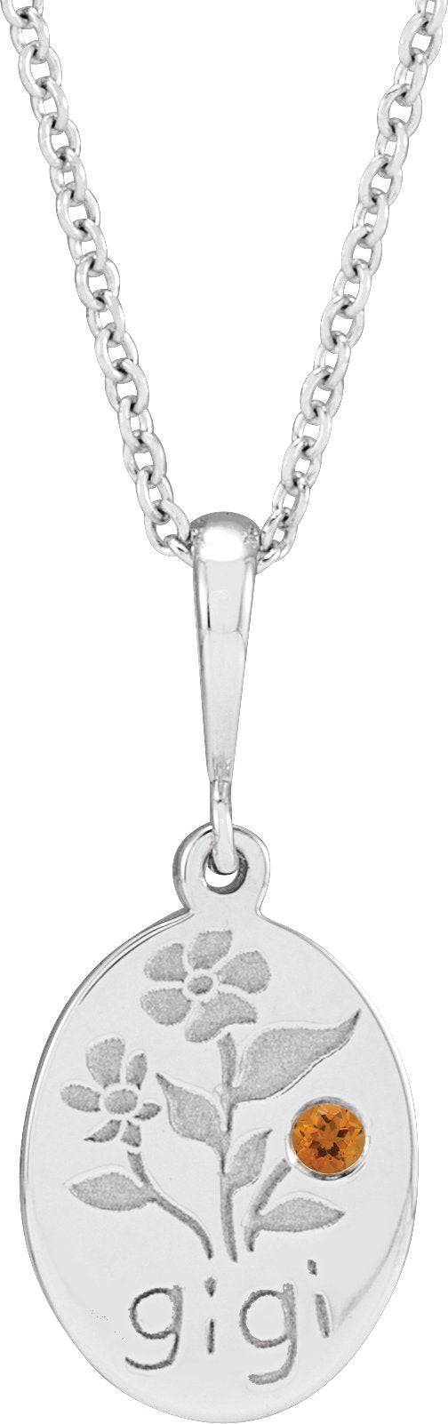 Platinum Round Natural Citrine Gigi Necklace or Pendant