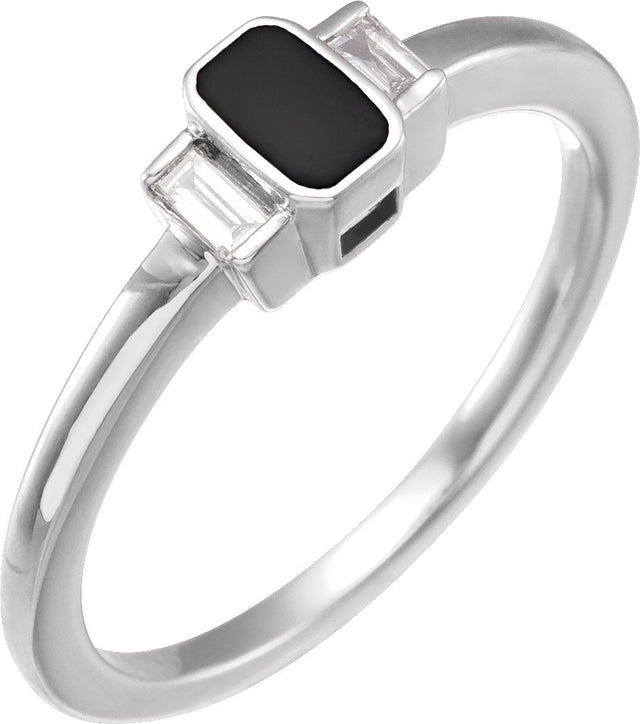 14K Gold Accented Enamel Ring - White Gold