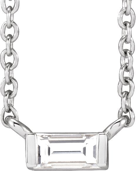 Platinum Straight Baguette Natural Diamond Solitaire Channel-Set Necklace