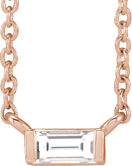 14K Gold Straight Baguette Natural Diamond Solitaire Channel-Set Necklace - Rose Gold