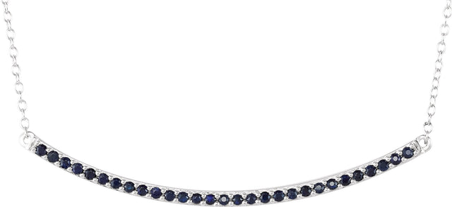 14K Gold Round Natural Blue Sapphire Bar Necklace - White Gold