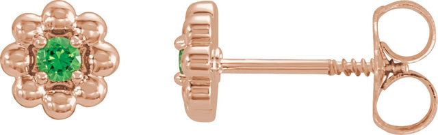 14K Gold Round Lab-Grown Alexandrite Petite Flower Earrings - Rose Gold