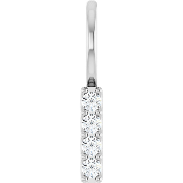 Platinum Round Natural Diamond Vertical Bar Necklace or Pendant