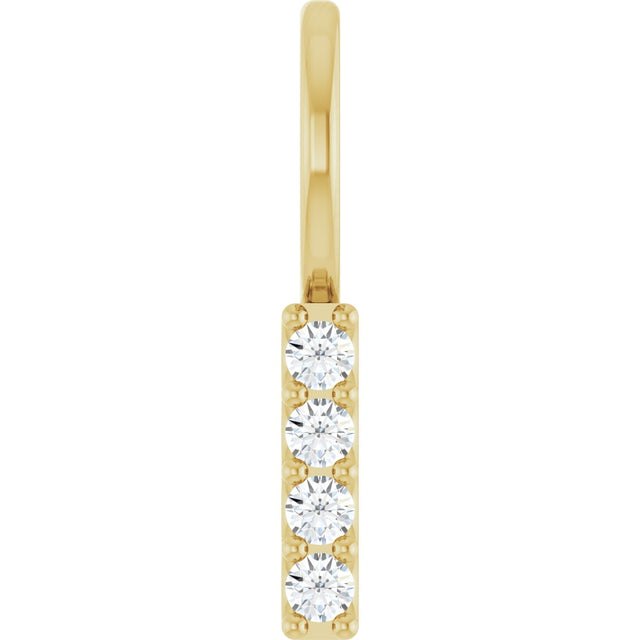 14K Gold Round Natural Diamond Vertical Bar Necklace or Pendant - Yellow Gold