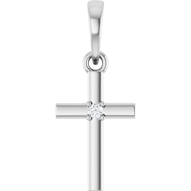 Platinum Round Natural Diamond Cross Necklace or Pendant – up to 0.015 CTW