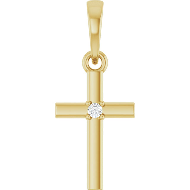 14K Gold Round Natural Diamond Cross Necklace or Pendant – up to 0.015 CTW - Yellow Gold
