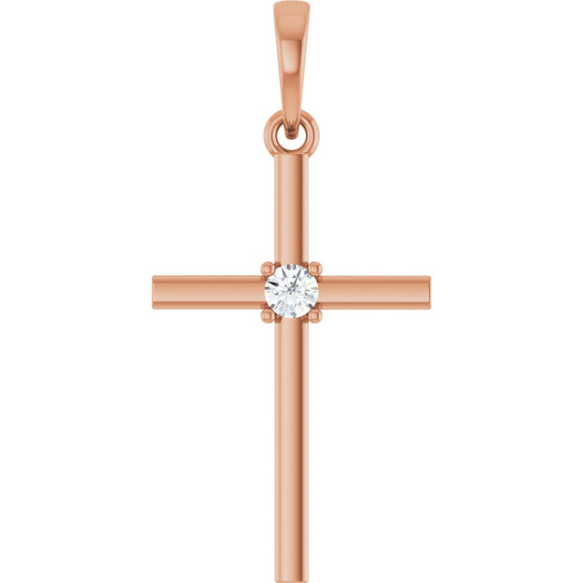 14K Gold Round Natural Diamond Cross Necklace or Pendant – up to 0.015 CTW - Rose Gold
