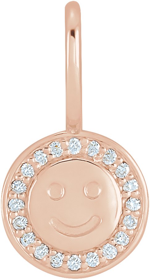 14K Gold Round Natural Diamond Smiley Face Pendant - Rose Gold