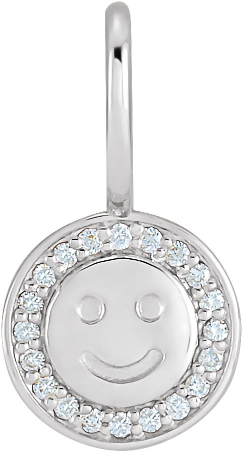 14K Gold Round Natural Diamond Smiley Face Pendant - White Gold