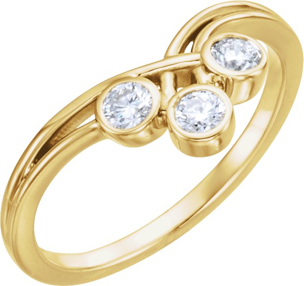 14K Gold Round Natural Diamond Three-Stone Bezel-Set Ring – 3mm Stones - Yellow Gold