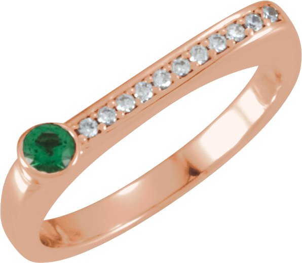 14K Gold Round Natural Emerald Family Stackable Ring II - Rose Gold