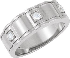 14K Gold Round Natural Diamond Three-Stone Ring II - White Gold