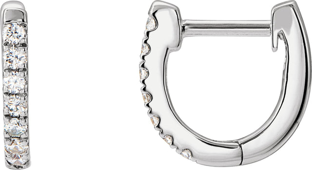 14K Gold Round Natural Diamond Accented U-Hoop Earrings – 8.1x8.1mm - White Gold