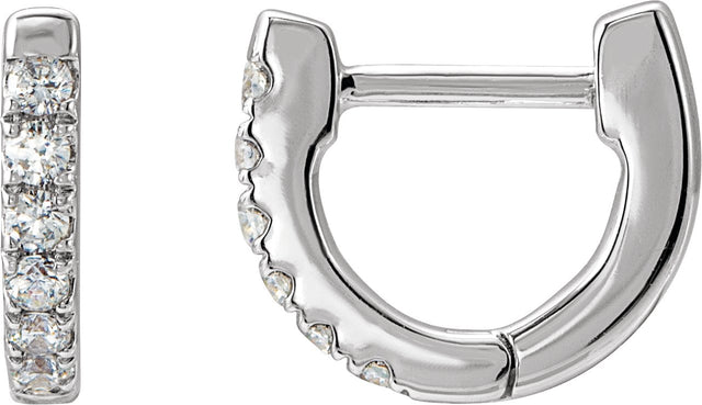 14K Gold Round Natural Diamond Accented U-Hoop Earrings – 8.1x8.1mm - White Gold