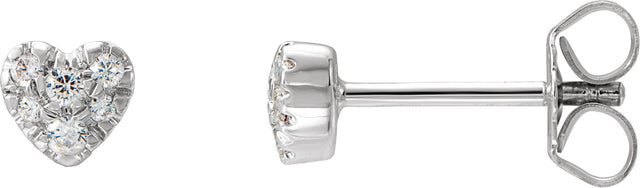 14K Gold Round Natural Diamond Cluster Heart Earrings – 1.5mm Stones - White Gold