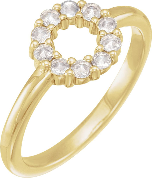 14K Gold Round Natural Diamond Cabochon Halo-Style Ring - Yellow Gold