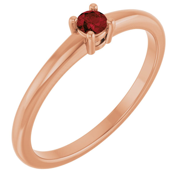 14K Gold Round Natural Mozambique Garnet Solitaire Ring - Rose Gold
