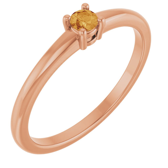 14K Gold Round Natural Citrine Solitaire Ring - Rose Gold