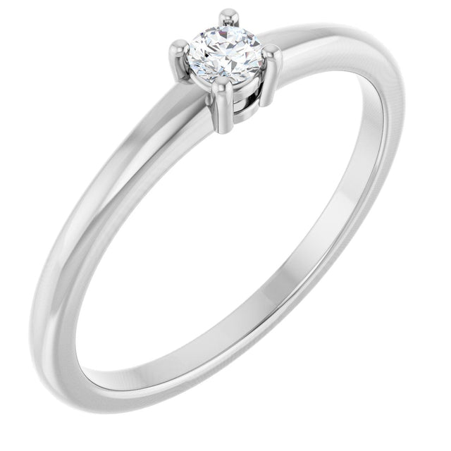 Platinum Round Natural White Sapphire Solitaire Ring