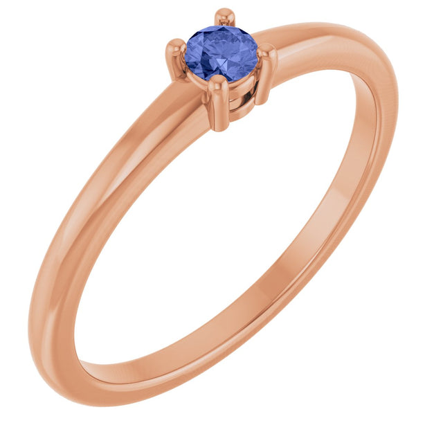 14K Gold Round Natural Tanzanite Solitaire Ring - Rose Gold