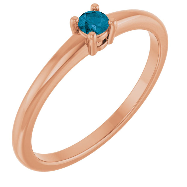 14K Gold Round Natural London Blue Topaz Solitaire Ring - Rose Gold