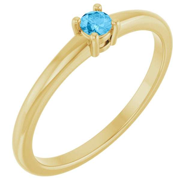 14K Gold Round Natural Swiss Blue Topaz Solitaire Ring - Yellow Gold