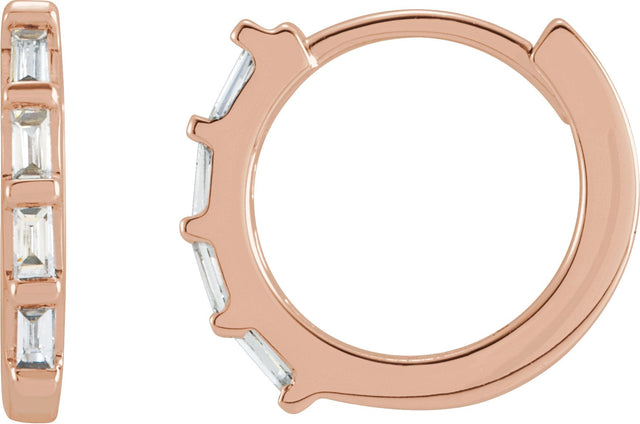 14K Gold Straight Baguette Natural Diamond Baguette Huggie Earrings - Rose Gold