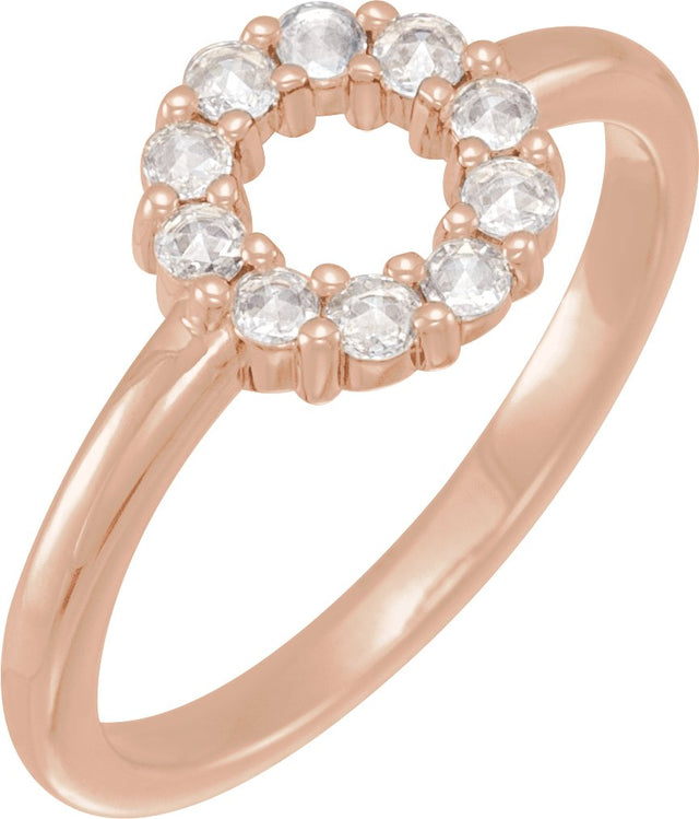 14K Gold Round Natural Diamond Cabochon Halo-Style Ring - Rose Gold