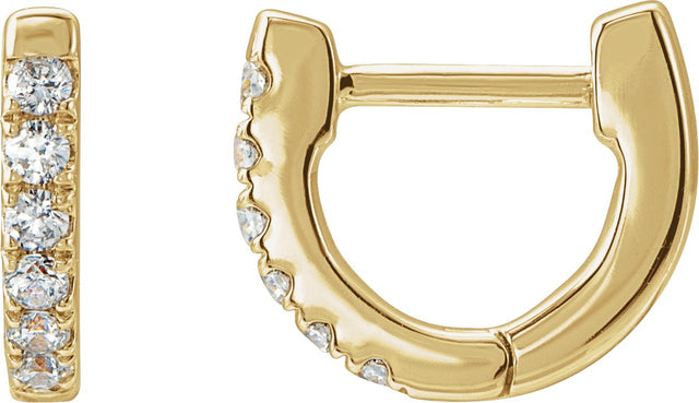 14K Gold Round Natural Diamond Accented U-Hoop Earrings – 8.1x8.1mm - Yellow Gold