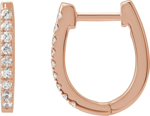 14K Gold Round Natural Diamond Accented U-Hoop Earrings – 8.1x8.1mm - Rose Gold
