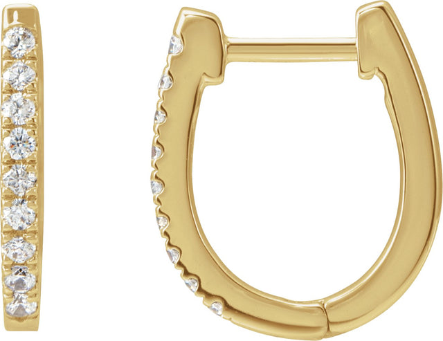 14K Gold Round Natural Diamond Accented U-Hoop Earrings – 8.1x8.1mm - Yellow Gold