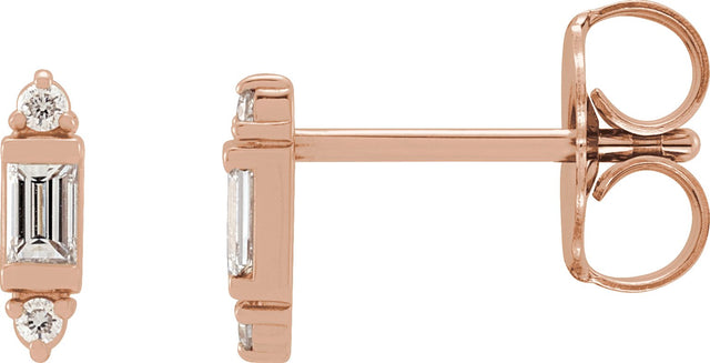 14K Gold Straight Baguette Natural Diamond Accented Earrings - Rose Gold
