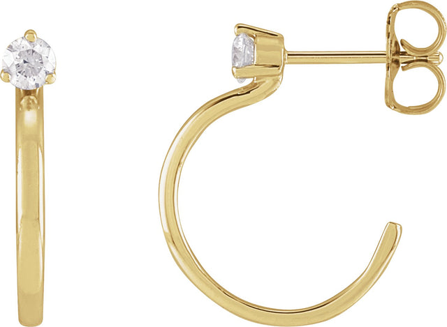 14K Gold Round Natural Diamond Accented Hoop Earrings VIII - Yellow Gold