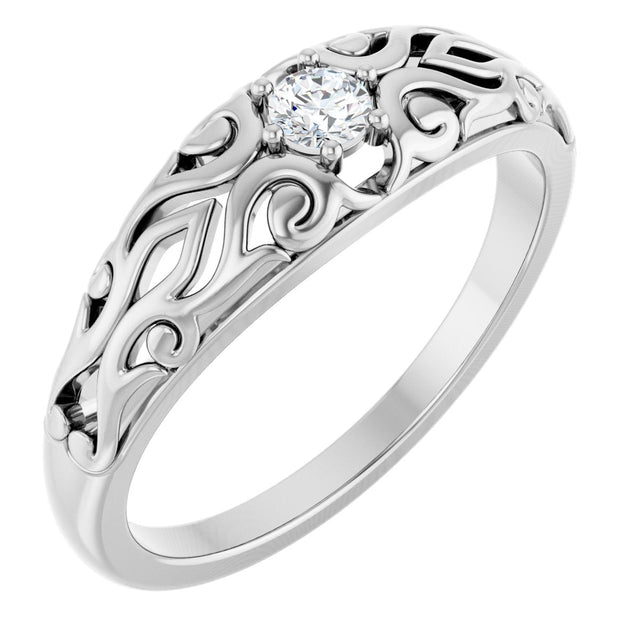14K Gold Round Natural Diamond Solitaire Ring II - White Gold