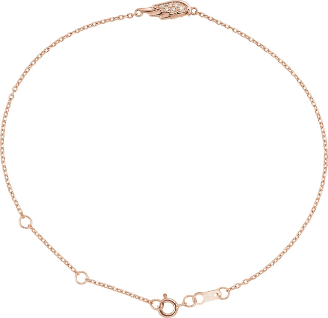 14K Gold Round Natural Diamond Angel Wing Bracelet - Rose Gold