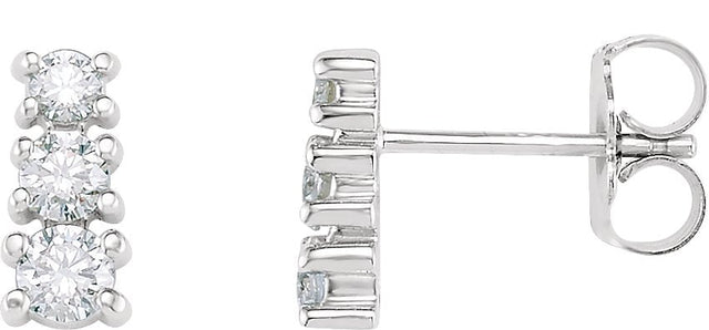 14K Gold Round Natural Diamond Graduated Three-Stone Earrings - White Gold
