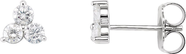 14K Gold Round Natural Diamond Three-Stone Cluster Earrings - White Gold