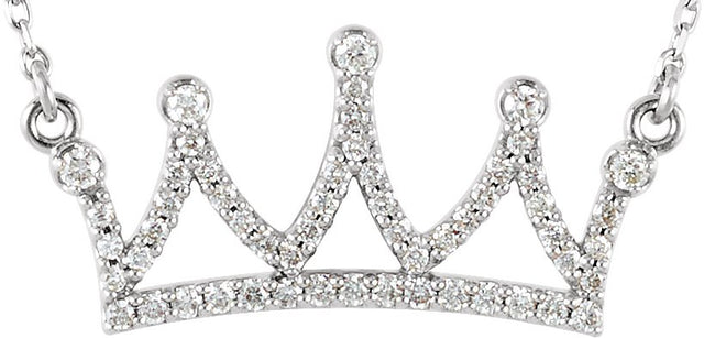 14K Gold Crown Necklace - White Gold