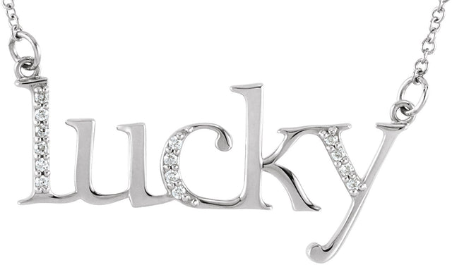 14K Gold "Lucky" Phrase Necklace - White Gold