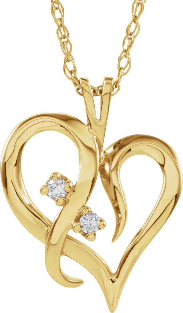 14K Gold Round Natural Diamond Accented Heart Pendant – 0.03 CTW - Yellow Gold
