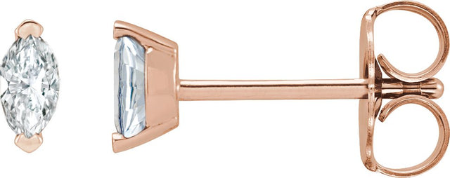 14K Gold Marquise Natural Diamond Solitaire V-Prong Stud Earrings - Rose Gold