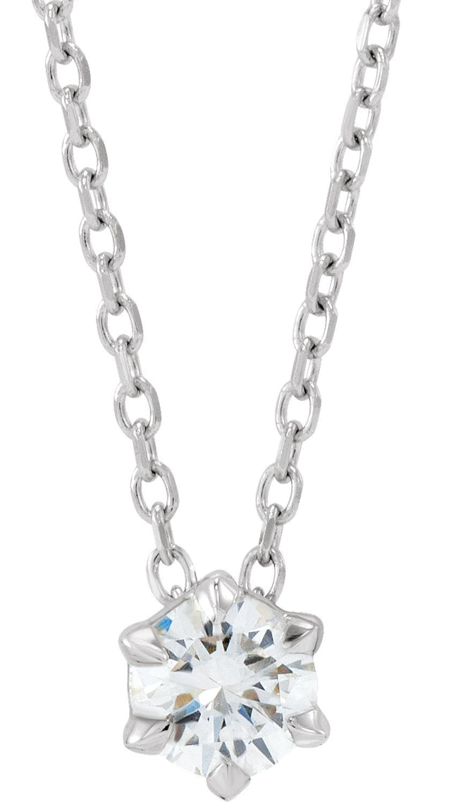14K Gold Round Lab-Grown Diamond Solitaire Necklace or Slide Pendant - White Gold