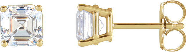 14K Gold Lab-Grown Diamond Asscher 4-Prong Stud Earrings - Yellow Gold
