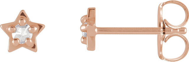 14K Gold Round Natural Diamond Star Cabochon Earrings - Rose Gold