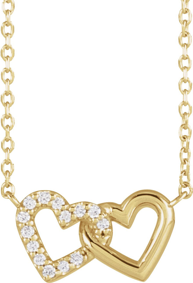 14K Gold Round Natural Diamond Interlocking Heart Necklace - Yellow Gold