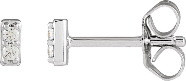 14K Gold Round Natural Diamond Accented Bar Earrings - White Gold