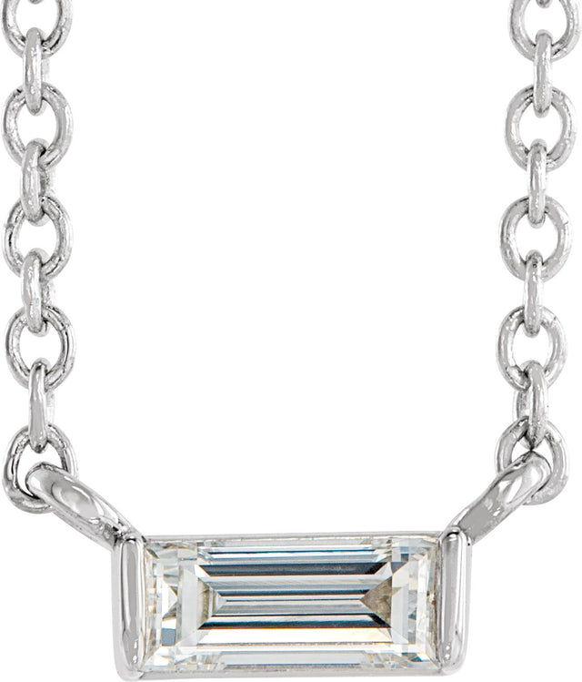 Platinum Straight Baguette Natural Diamond Solitaire Channel-Set Necklace
